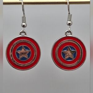 ✨2/$10✨ Captain America Shield Dangle Earrings Red & Blue Star, 1.5”